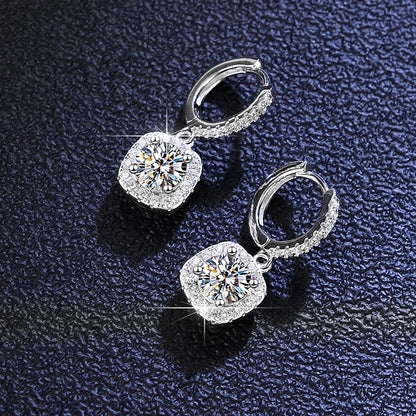 Boucles d'oreilles argent 925 moissanite carrée - Solaris Bijoux
