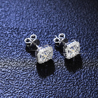 Puces d'oreilles argent 925 moissanite halo carré classique luxe - Solaris bijoux
