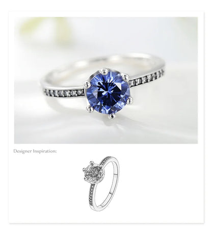 Bague solitaire zircon bleu saphir argent sterling 925 - détail pierre
