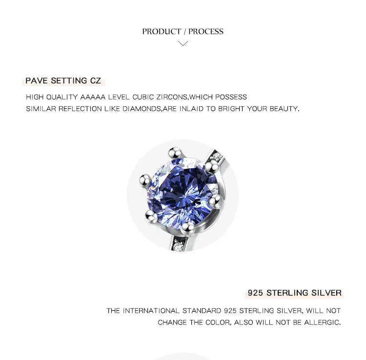 Bague solitaire zircon bleu saphir argent sterling 925 - détail sertissage
