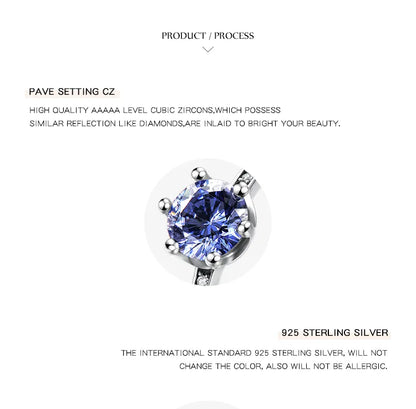 Bague solitaire zircon bleu saphir argent sterling 925 - détail sertissage
