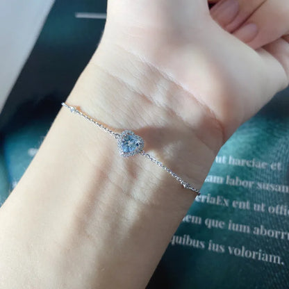 Bracelet argent 925 cœur zircon bleu ciel pavé blanc - vue latérale