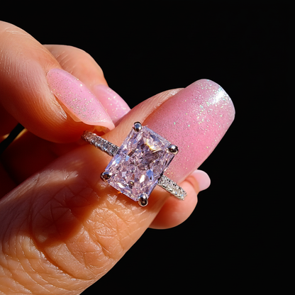 Bague zircon rose rectangulaire pavé blanc argent 925 Bloom -Solaris bijoux