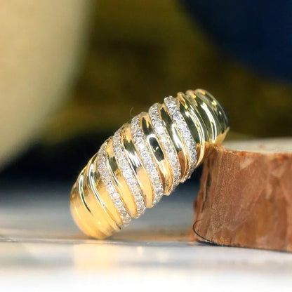 Bague large argent 925 doré bicolore pavée cristaux - 
