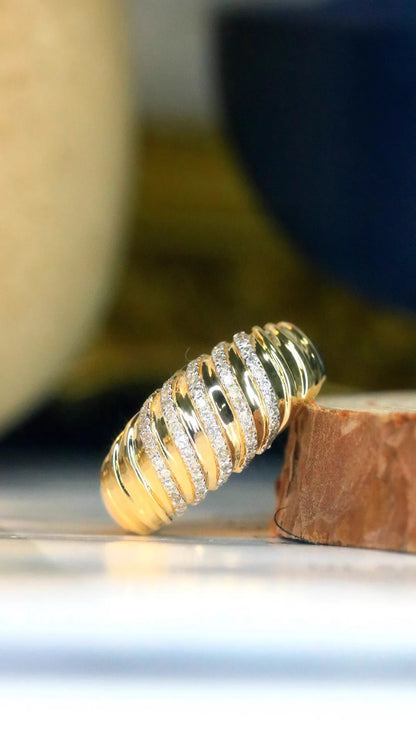 Bague large argent 925 doré bicolore pavée cristaux - vue latérale
