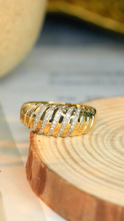 Bague large argent 925 doré bicolore pavée cristaux - détail cristaux
