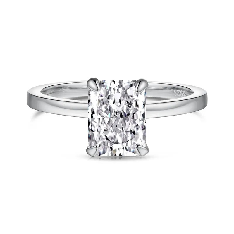 Bague solitaire zircon rectangulaire argent 925 - design minimaliste