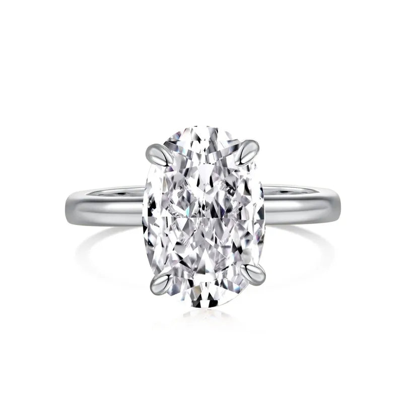 Bague solitaire diamant ovale argent 925 Eternity - vue de face Solaris bijoux