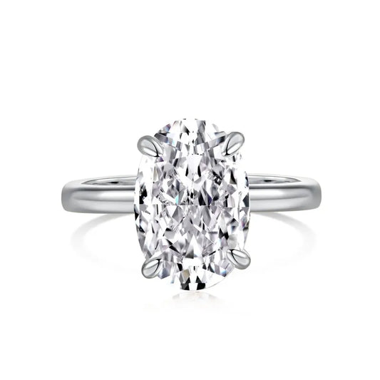 Bague solitaire diamant ovale argent 925 Eternity - vue de face Solaris bijoux
