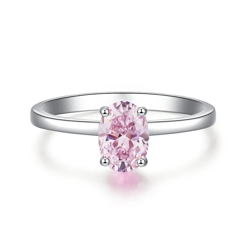 Bague solitaire diamant ovale rose argent 925 - design élégant
