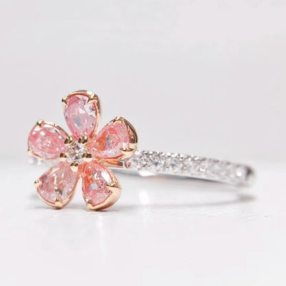 Bague fleur sakura argent 925 zircons - vue latérale pétales