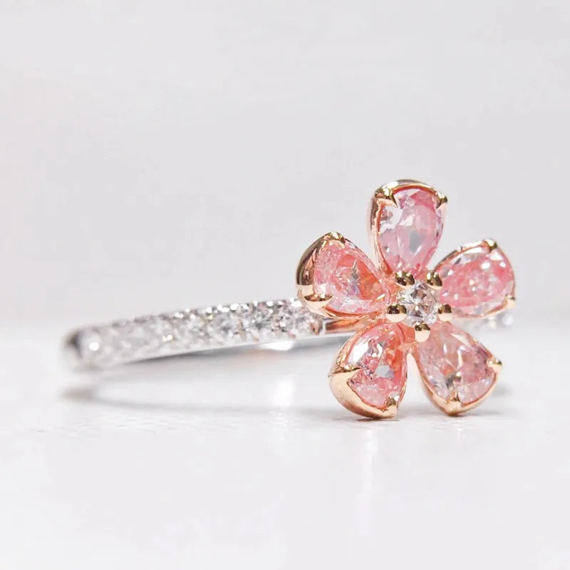 Bague fleur sakura argent 925 zircons - détail fleur