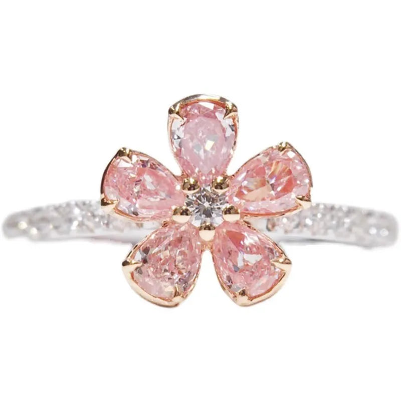 Bague fleur sakura argent 925 zircons - Solaris bijoux