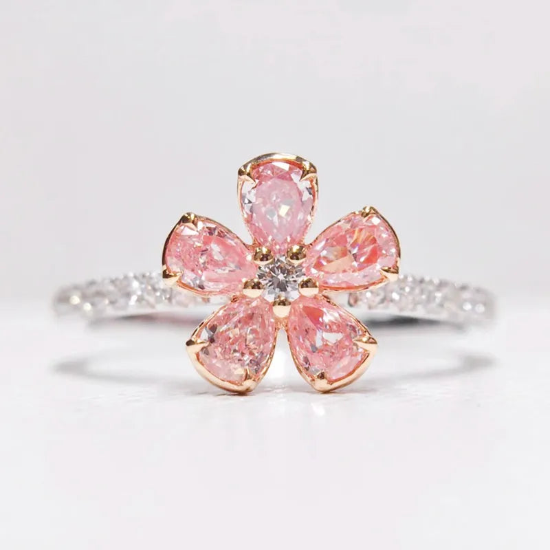 Bague fleur sakura argent 925 zircons - design délicat