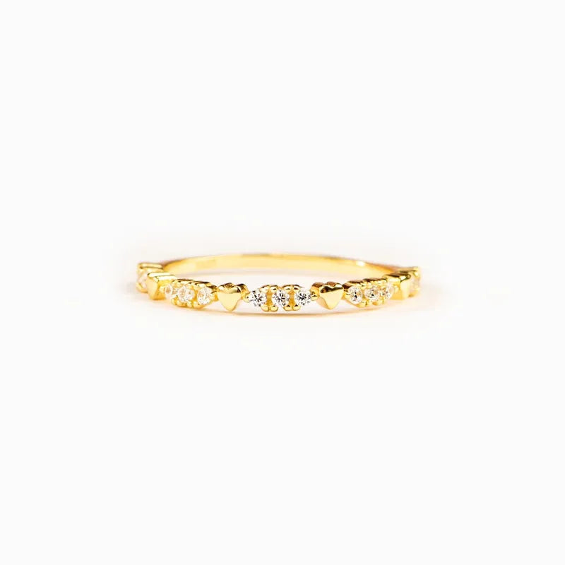 Bague fine cœur zircon argent 925 empilable -Doré
