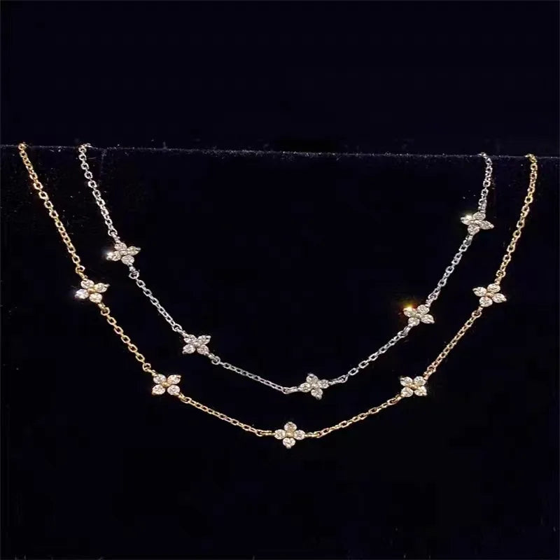 Collier argent 925 doré trèfles quatre feuilles porte-bonheur - détail trèfles
