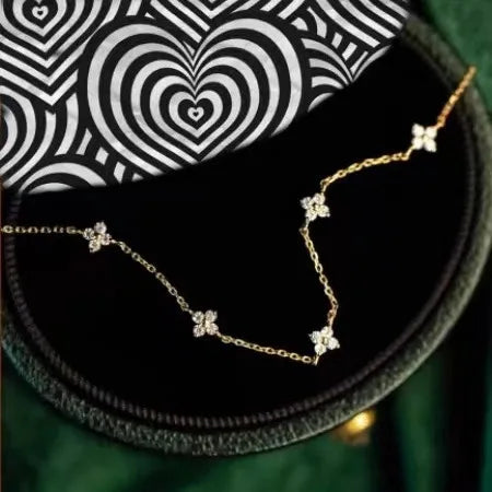 Collier argent 925 doré trèfles quatre feuilles porte-bonheur - vue de face
