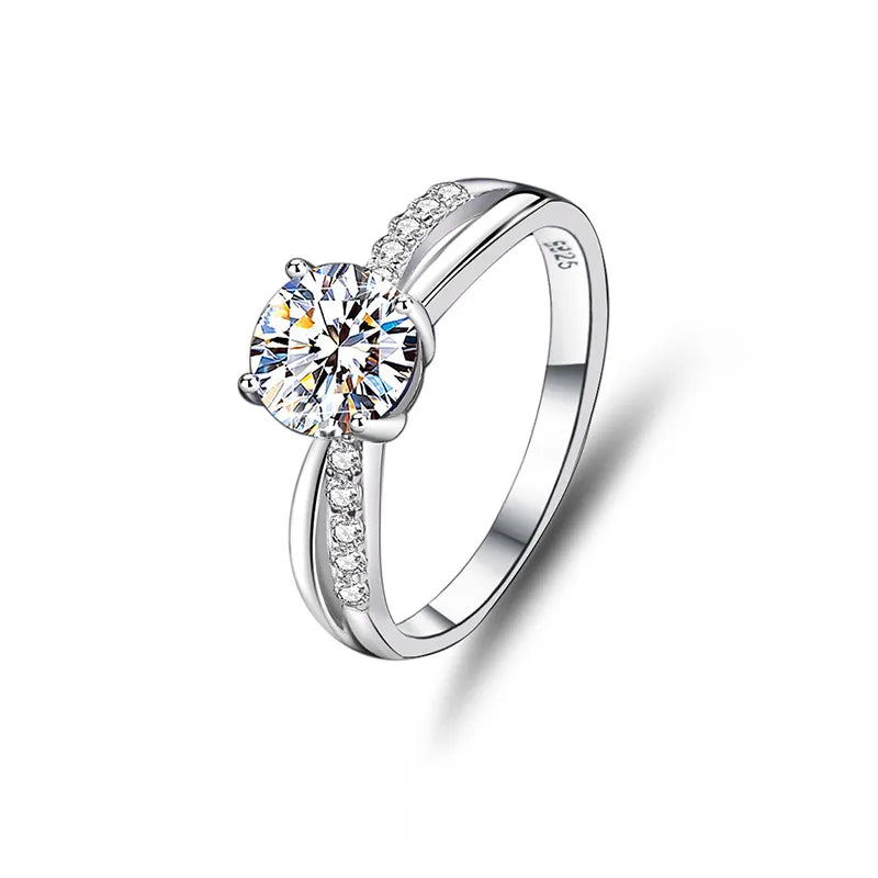 Bague solitaire zircon blanc argent 925 Luna - éclat brillant