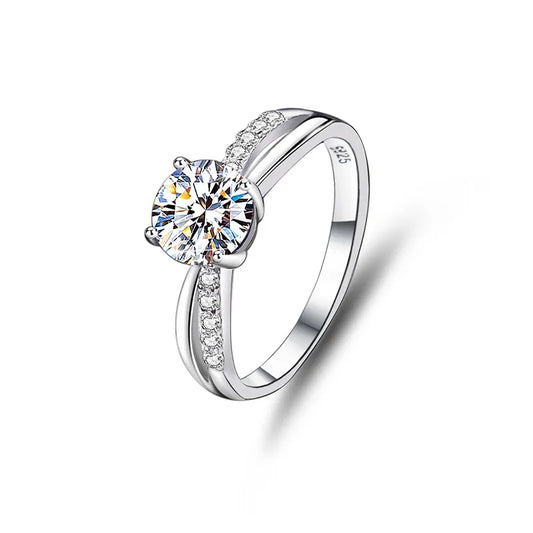 Bague solitaire zircon blanc argent 925 Luna - éclat brillant