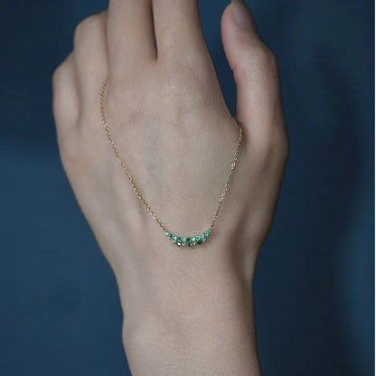 Collier argent 925 plaqué or zircons vert et blanc - vue latérale