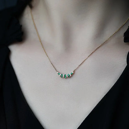 Collier argent 925 plaqué or zircons vert et blanc - porté cou