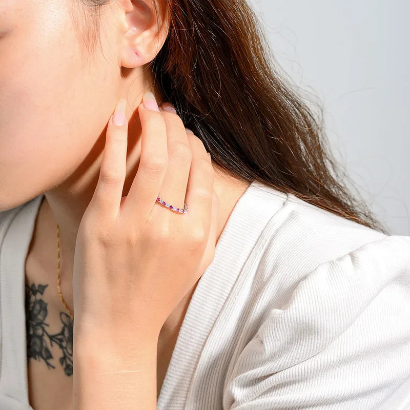 Bague anneau zircons colorés argent 925 - détail finition
