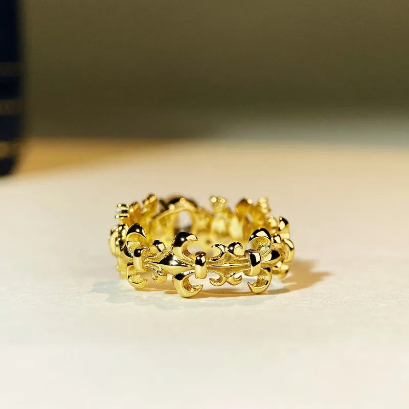 Bague argent 925 plaqué or 18k fleur de lys 1ct luxe - Vue arrière
