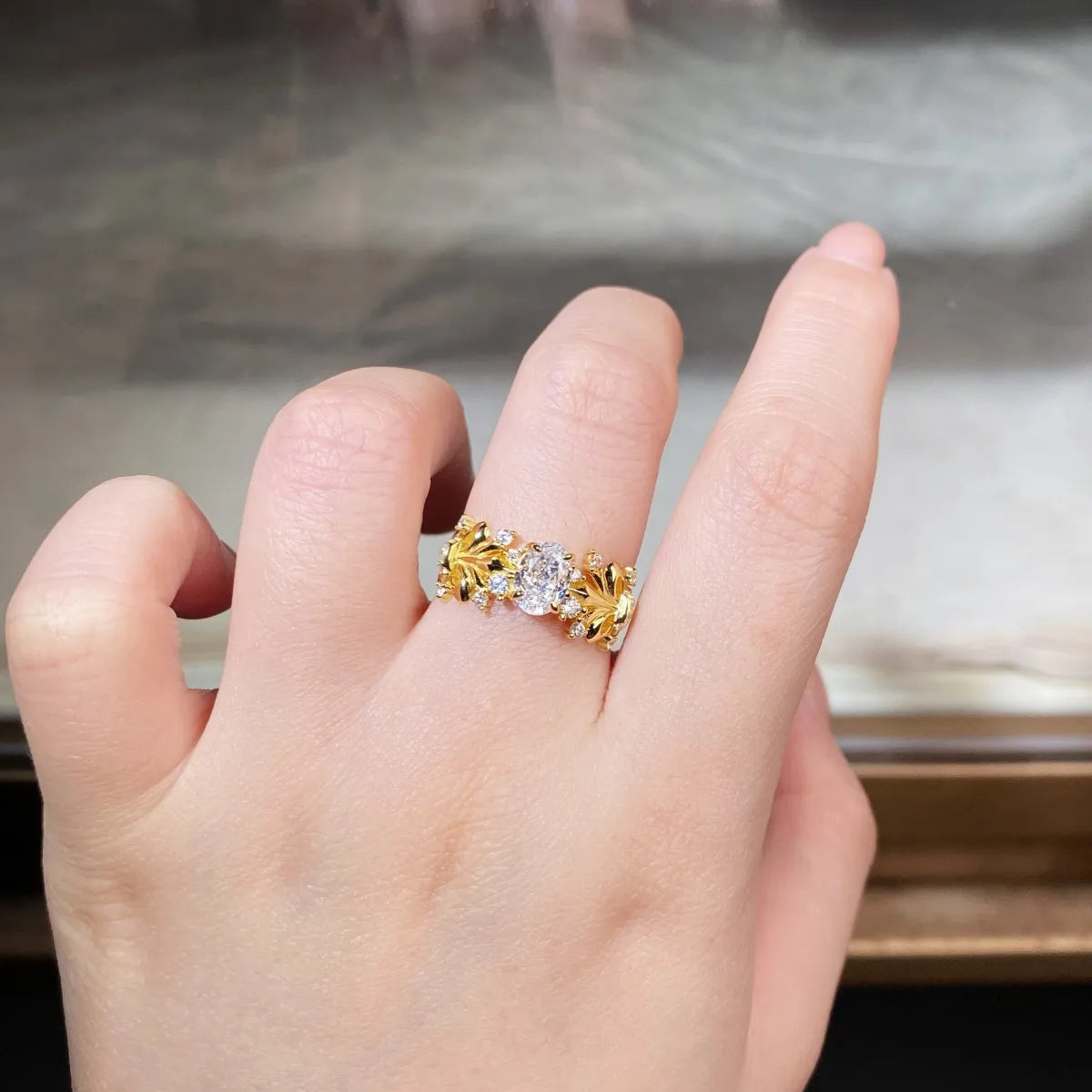 Bague argent 925 plaqué or 18k fleur de lys 1ct luxe - 
