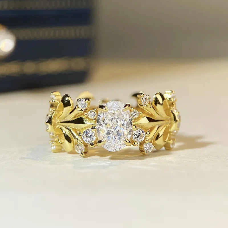 Bague argent 925 plaqué or 18k fleur de lys 1ct luxe - vue de face
