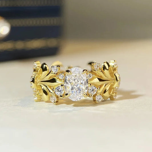 Bague argent 925 plaqué or 18k fleur de lys 1ct luxe - vue de face
