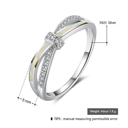 Bague opale irisée croisée pavé zircons argent 925 unique - Détails Mesures