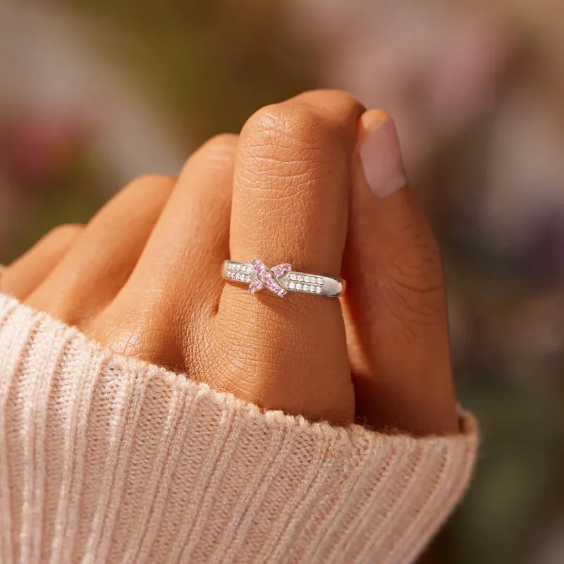 Bague croisée zircons rose blanc argent 925 élégante - vue de face
