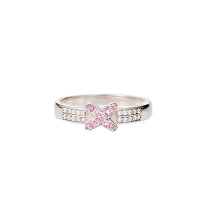 Bague croisée zircons rose blanc argent 925 élégante - Solaris Bijoux
