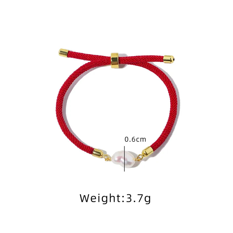 Bracelet cordon rouge perle d'eau douce acier inoxydable - Détails
