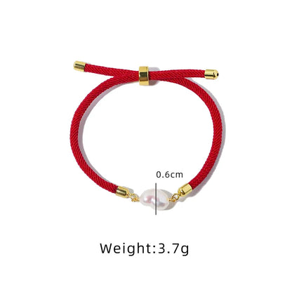 Bracelet cordon rouge perle d'eau douce acier inoxydable - Détails
