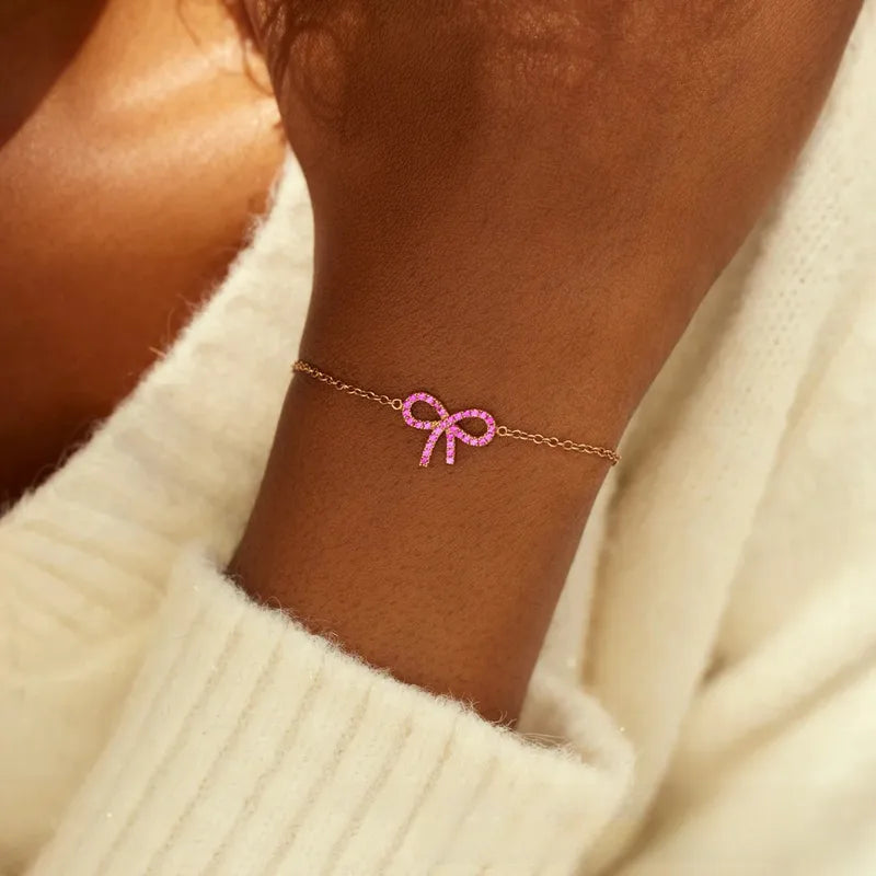 Bracelet argent 925 nœud rose cristaux délicat féminin - détail nœud
