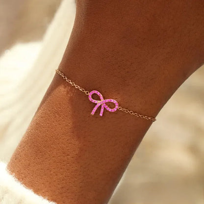 Bracelet argent 925 nœud rose cristaux délicat féminin - vue de face
