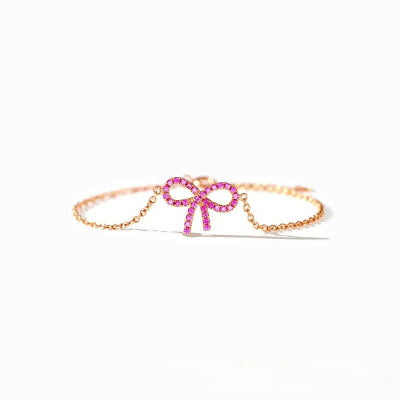 Bracelet argent 925 nœud rose cristaux délicat féminin - détail cristaux
