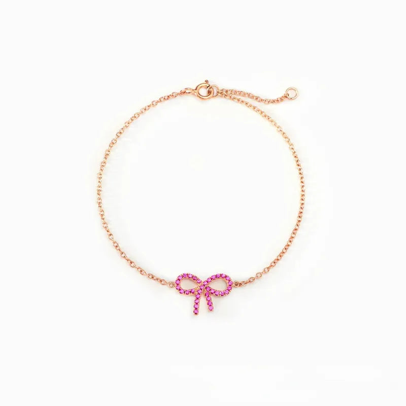 Bracelet argent 925 nœud rose cristaux délicat féminin - vue latérale
