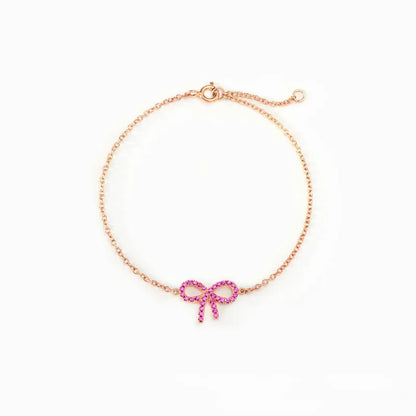 Bracelet argent 925 nœud rose cristaux délicat féminin - vue latérale
