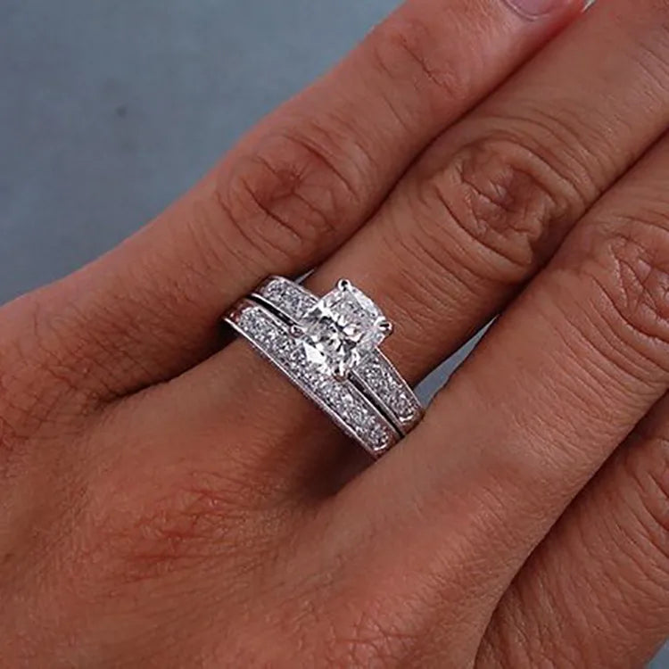 Bague solitaire zircon alliance pavée acier inoxydable argenté - détail pierre
