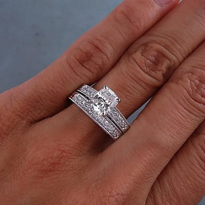 Bague solitaire zircon alliance pavée acier inoxydable argenté - détail pierre
