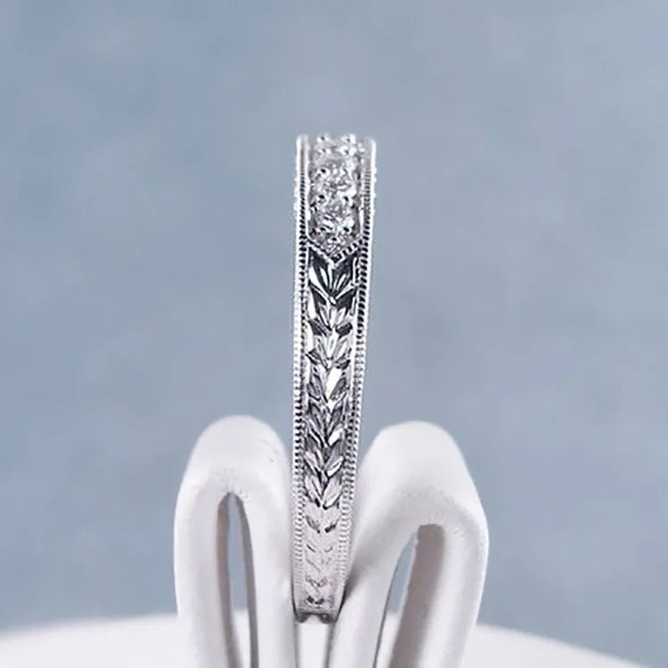 Bague solitaire zircon alliance pavée acier inoxydable argenté - vue latérale
