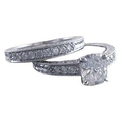 Bague solitaire zircon alliance pavée acier inoxydable argenté - détail pavé
