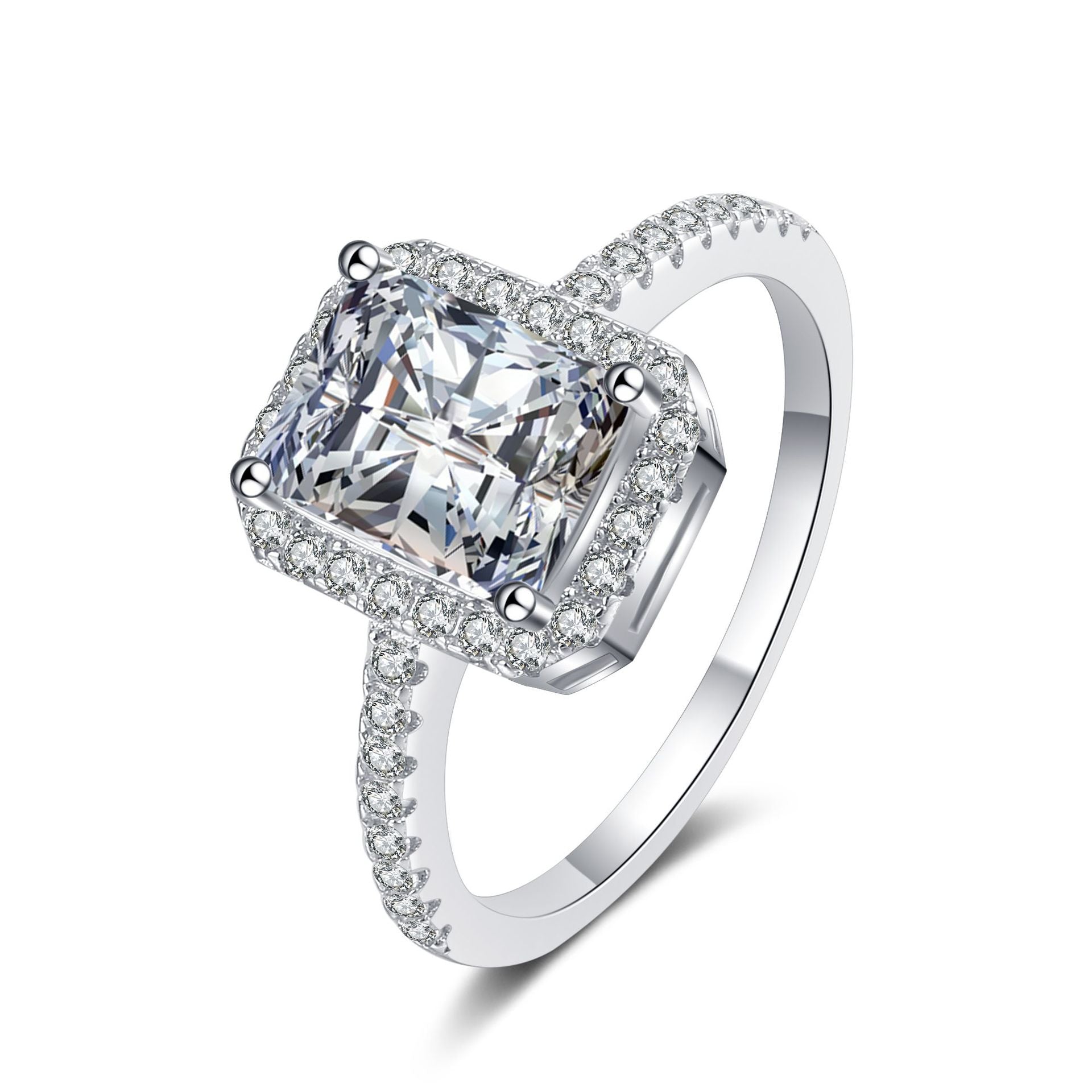 Bague argent 925 moissanite rectangulaire Crystalia - 
