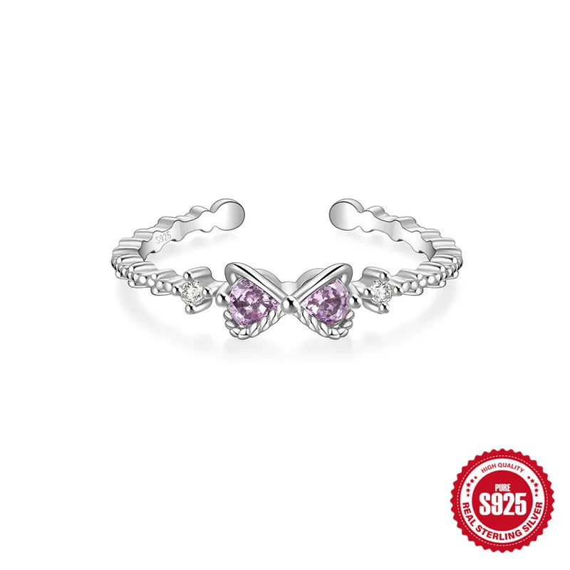 Bague nœud infini argent s925 cristaux violets - détail cristaux
