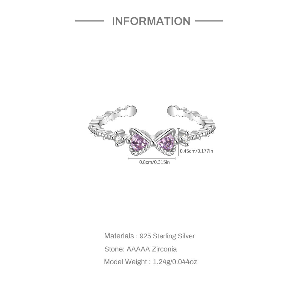 Bague nœud infini argent s925 cristaux violets -Mesures

