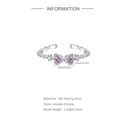 Bague nœud infini argent s925 cristaux violets -Mesures
