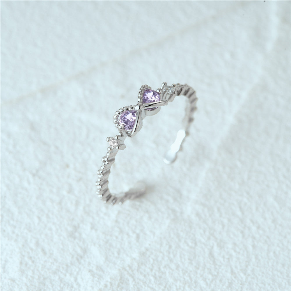 Bague nœud infini argent s925 cristaux violets - vue de face
