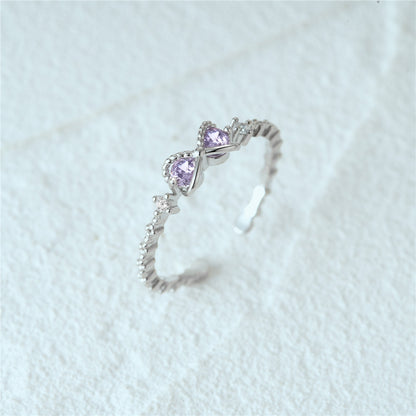 Bague nœud infini argent s925 cristaux violets - vue de face
